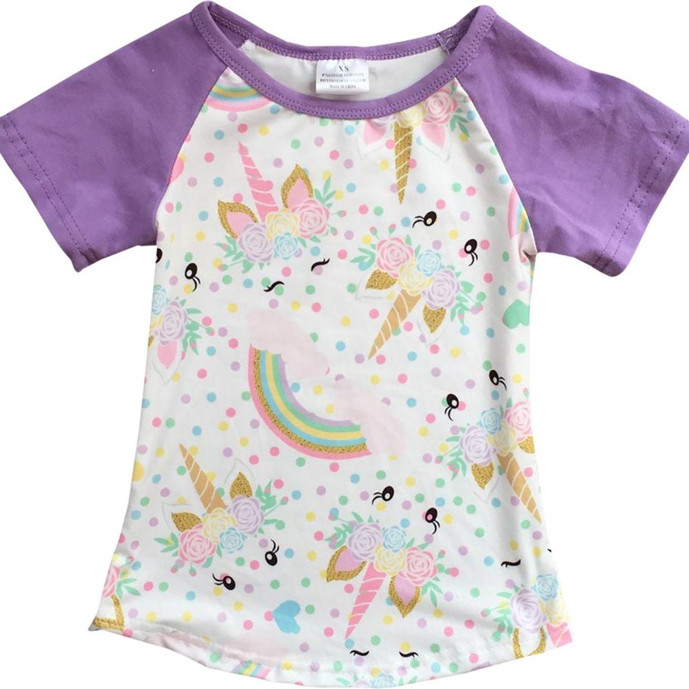 Little Girls Kids Unicorn Polka Dot Rainbow Raglan Shirt Top Tee Tshirt Clothing